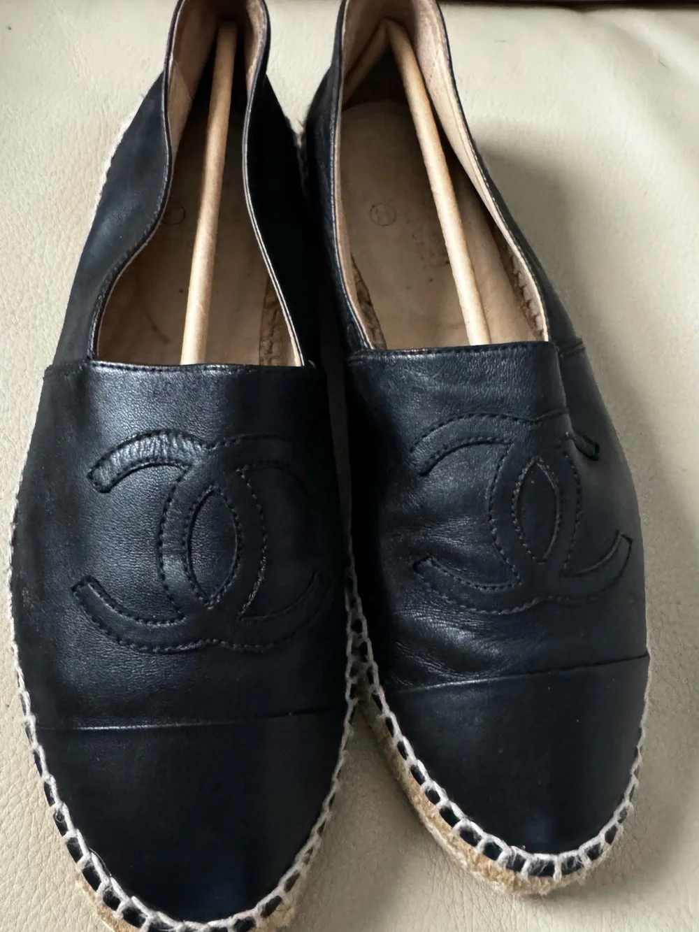 CHANEL Black Leather Espadrilles size 40